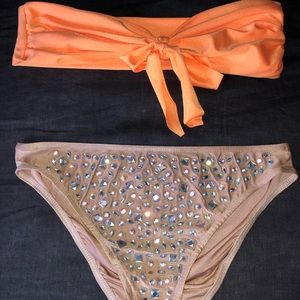Orange and nude sequin swimsuit